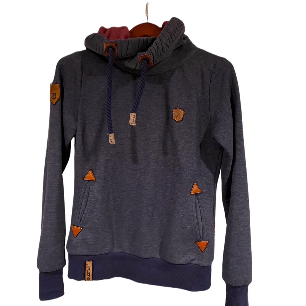 *NAKETANO* Authentic, RARE, funnel/cowl neck, navy sweatshirt/hoodie, Size Small